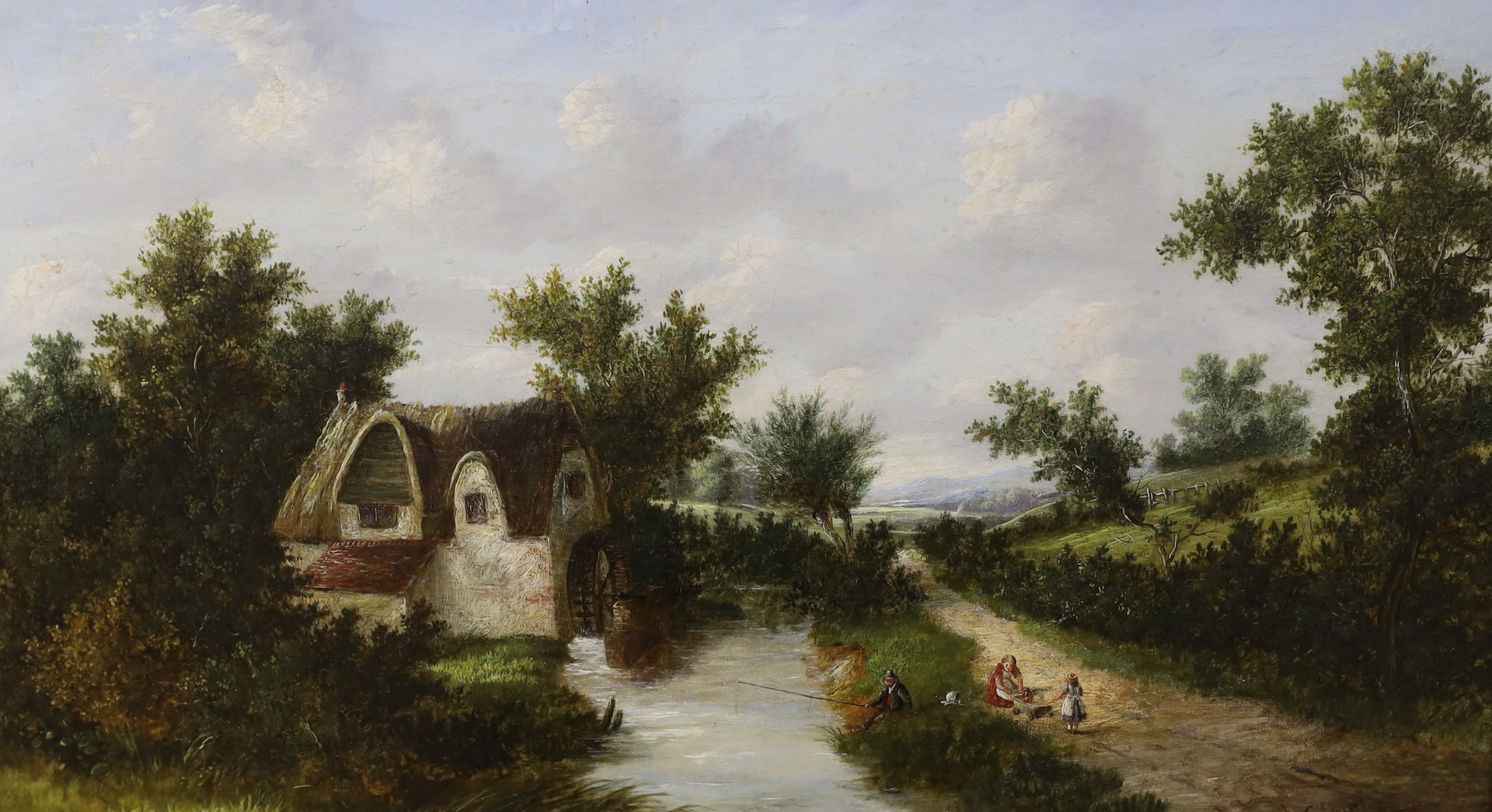 H.C. Barton (19thC), pair of oils on canvas, Rustic landscapes, one signed and dated 1877, 40 x 65cm